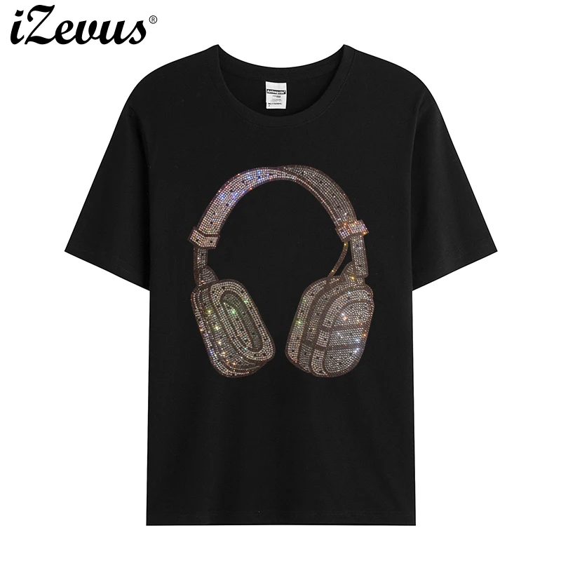 High-quality headset drill figure summer men's short-sleeved cotton casual bottoming T-shirt loose comfortable and soft