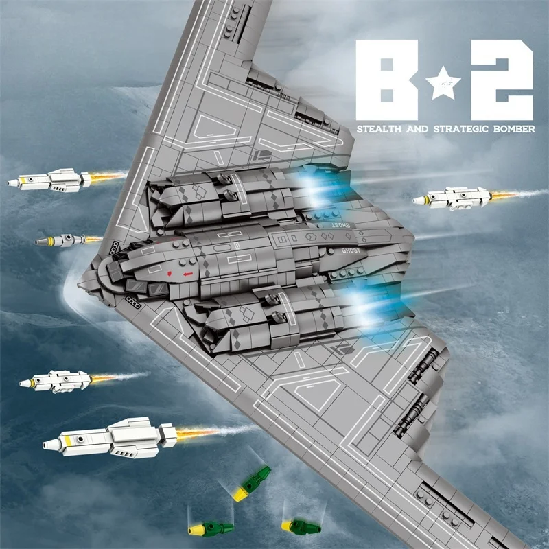 2024 Military Technical USA B2 Bomber Ghost Fighter Building Blocks Set WW2 Specia Missile MOC Bricks Model Toys for Kids Gifts