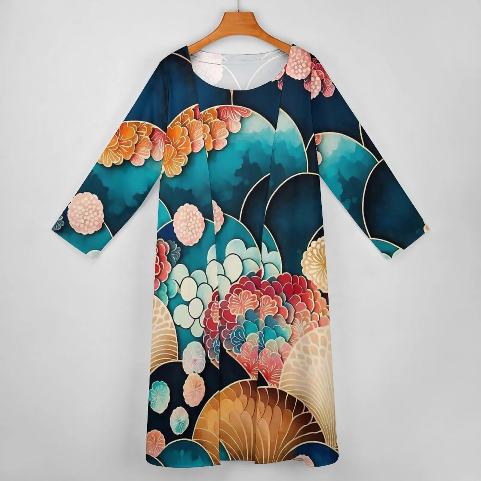 Japanse kunstjurk Japanse schaal kimono patroon Vintage maxi-jurk tweedelige grafische Boho strand lange jurken oversized vestido