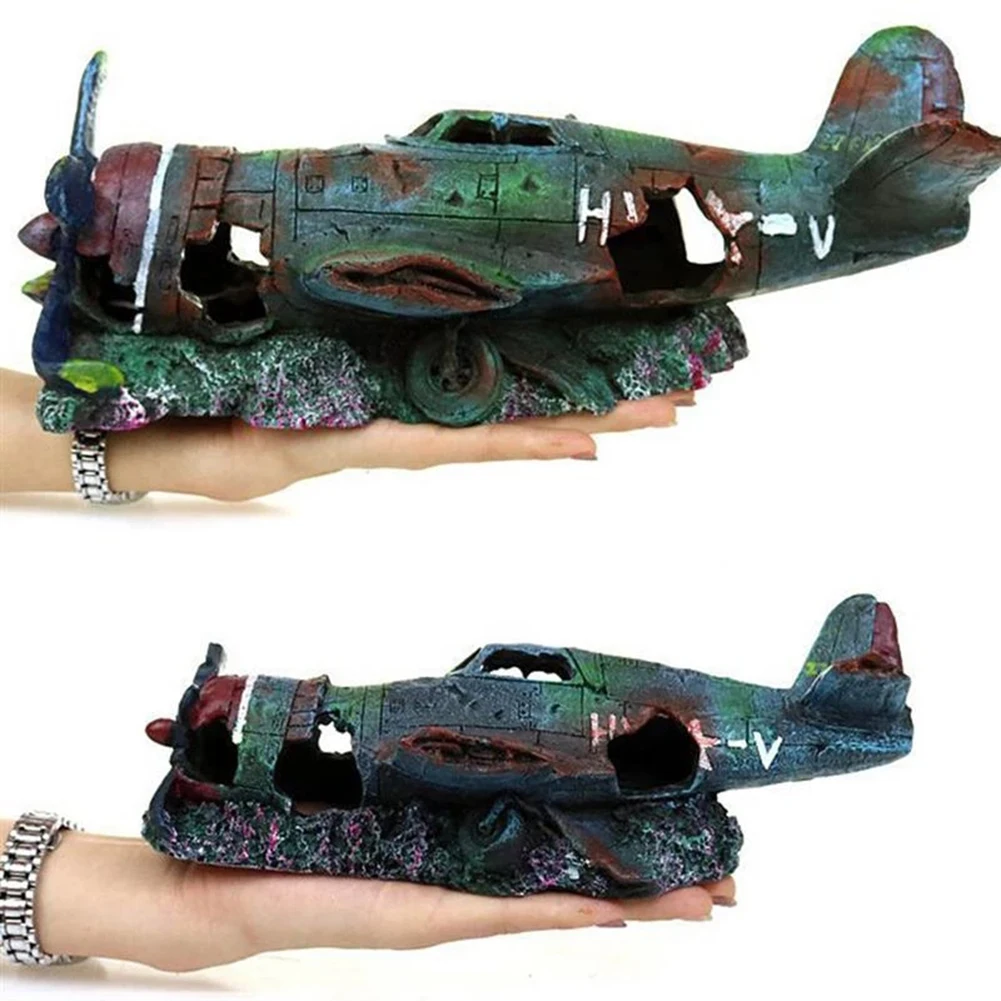 Artificial Plane Wreckage Ornament Shelter House Resin Craft For Aquarium Fish Tank Landscaping Decoration