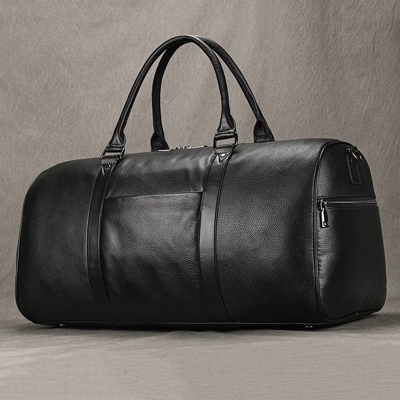 Fashion New Design Leather Travel Bag Soft Cowskin Duffle Bag Black Travel Duffle bag Weekend Bag of men women luggage bag 50 cm
