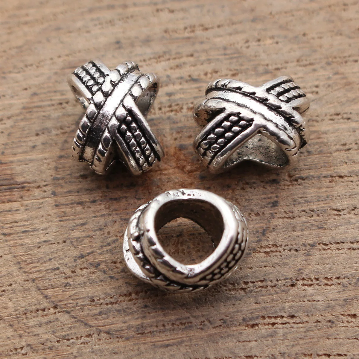 20pcs 11x9x8.6mm 2 Colors X-Shaped Textured Large-Hole Beads, Dreadlock Beads Jewelry Accessories