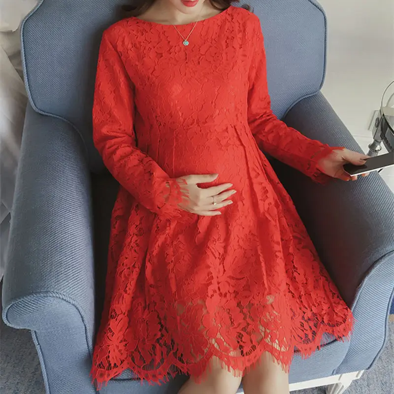 

Elegant Lace Maternity Dresses Slim Long-Sleeved Women Party Summer Dress Clothes M-2XL Size