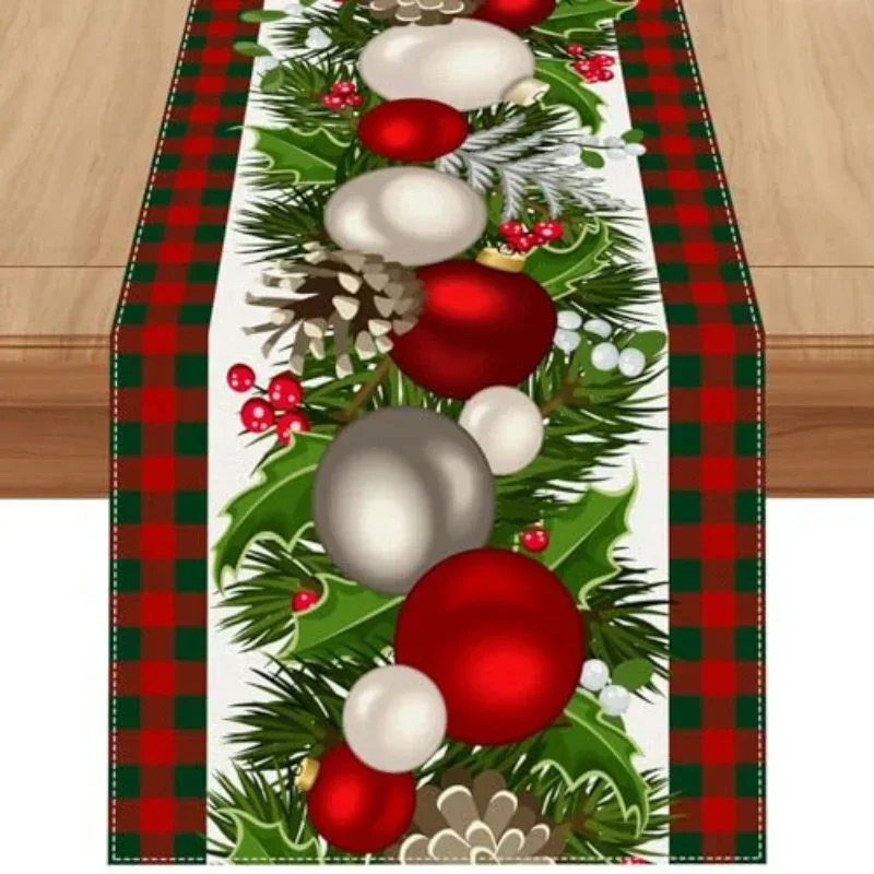 Dining Table Runner Winter Snowman Red Cardinal Bird Pine Cone Noel Festive Console Table Runner Cover