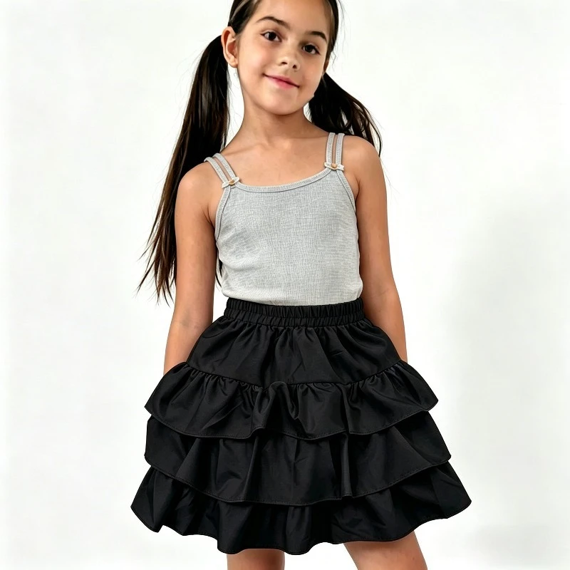 Girls Trendy Lace Up Sleeves Cake Shirts Camisole Tops Summer Big Girls Childrens Cotton Breathable T-shirt 2 Pcs Sets