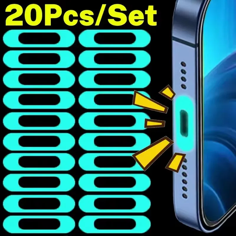 20/10/5PCS Phone Tablet Charging Port Luminous Protective Film For IOS Type-C Micro USB Universal Protector Fluorescent Stickers