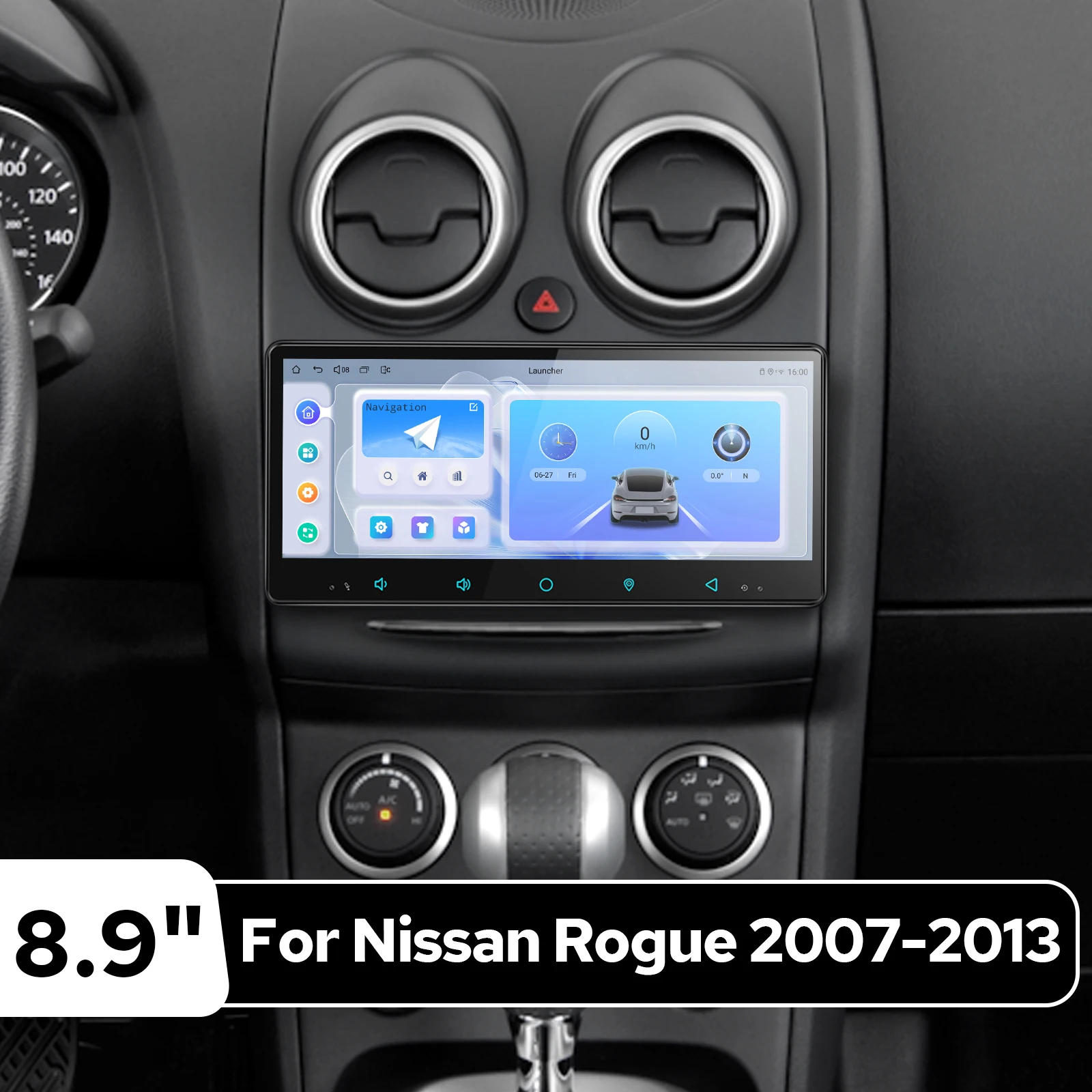 Rádio de Carro Android Plug&Play para Nissan Rogue 2007-2013, CarPlay e Android Auto Sem Fio, Instalação Fácil, Chicote Incluído