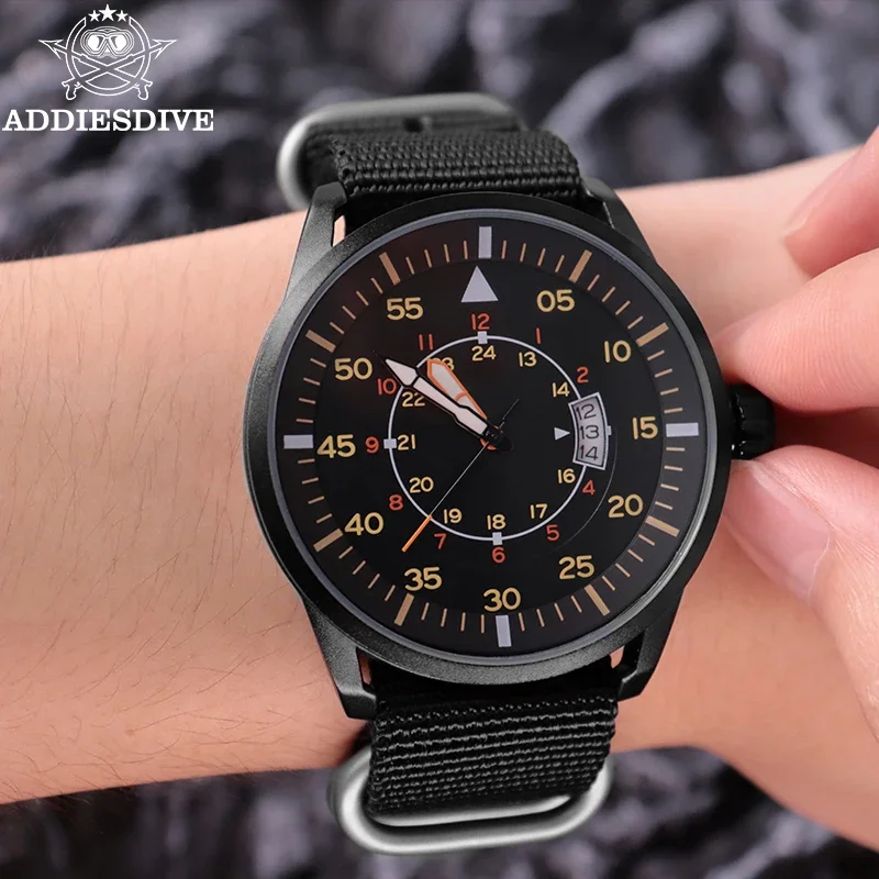 Addiesdive ساعات كوارتز رجالية رياضية 44 مللي متر حزام نايلون ساعات زجاجية معدنية 50 متر مقاوم للماء JD1508 ساعة اليد Relogio Masculino