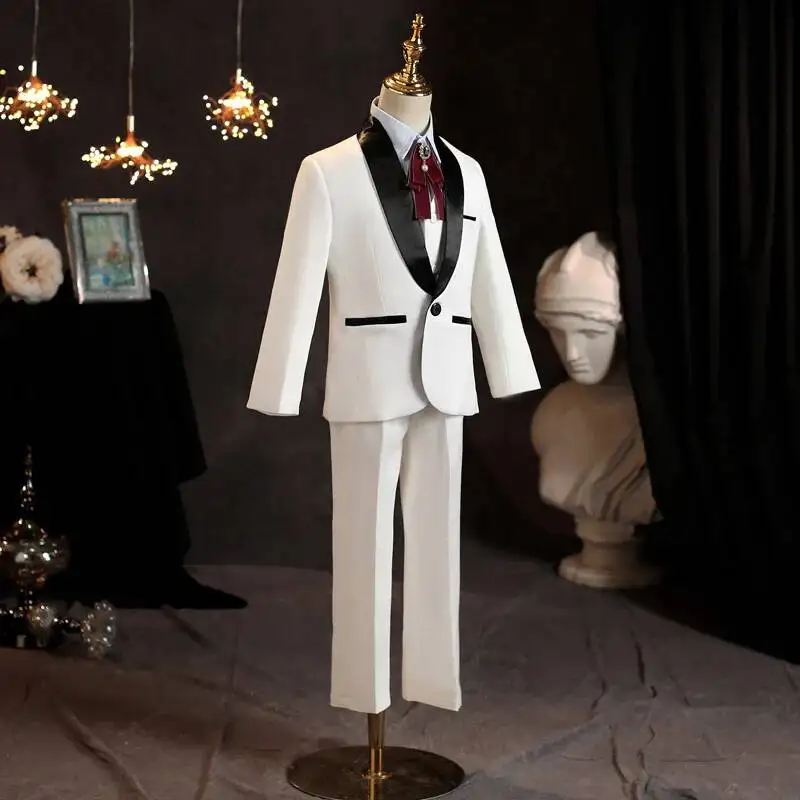 Children's Costume White Halloween Cosplay Suit Boys' Walk Show Suit Flower Boy Host Piano Performance Dress Men