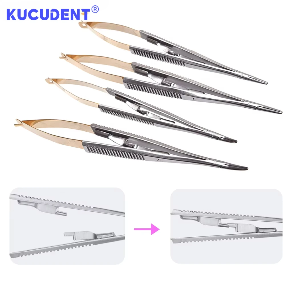 Dental Castroviejo Needle Holders with Lock Holding Forceps Straight/Curved Matrix Bands Placement Tweezer Dentist Material Tool