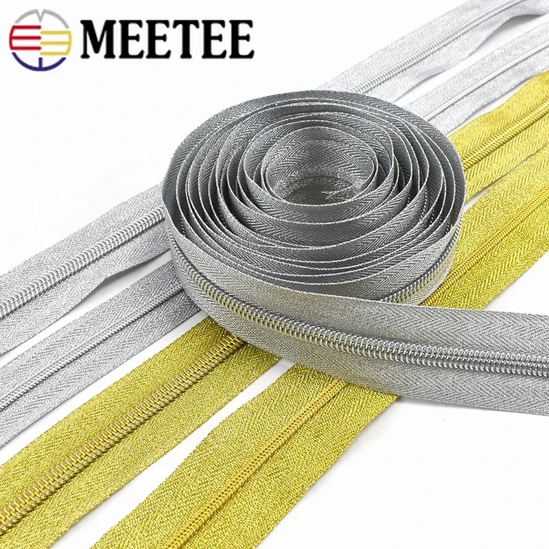 4M Gold Silver 3# 5# Nylon Zipper Tapes for Sewing+ Zippers Sliders DIY Zips By The Meter Coat Repair Kits Apparel Accessories