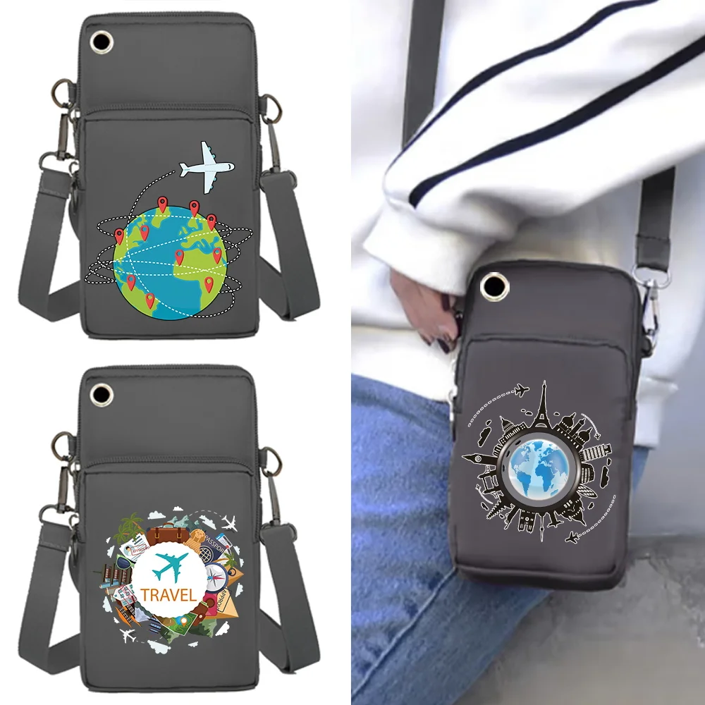 Mobile Phone Bag Wrist Pack Wallets Card Holder Shoulder Bags for Apple/Huawei/Xiaomi Cell Phone Packet Travel Print Arm Purse