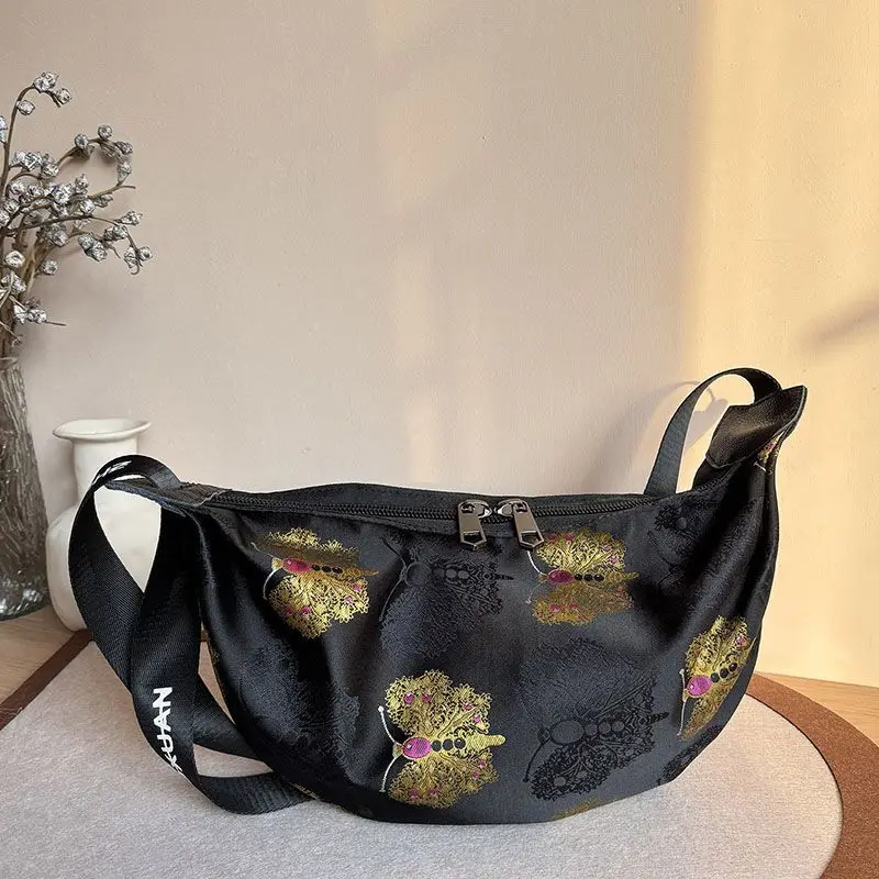 

Lightweight Cloth Women' Compartment Multi-pocket Mother Bag High-end Embroidered Shoulder Messenger Large-capacity Dumpling Bag