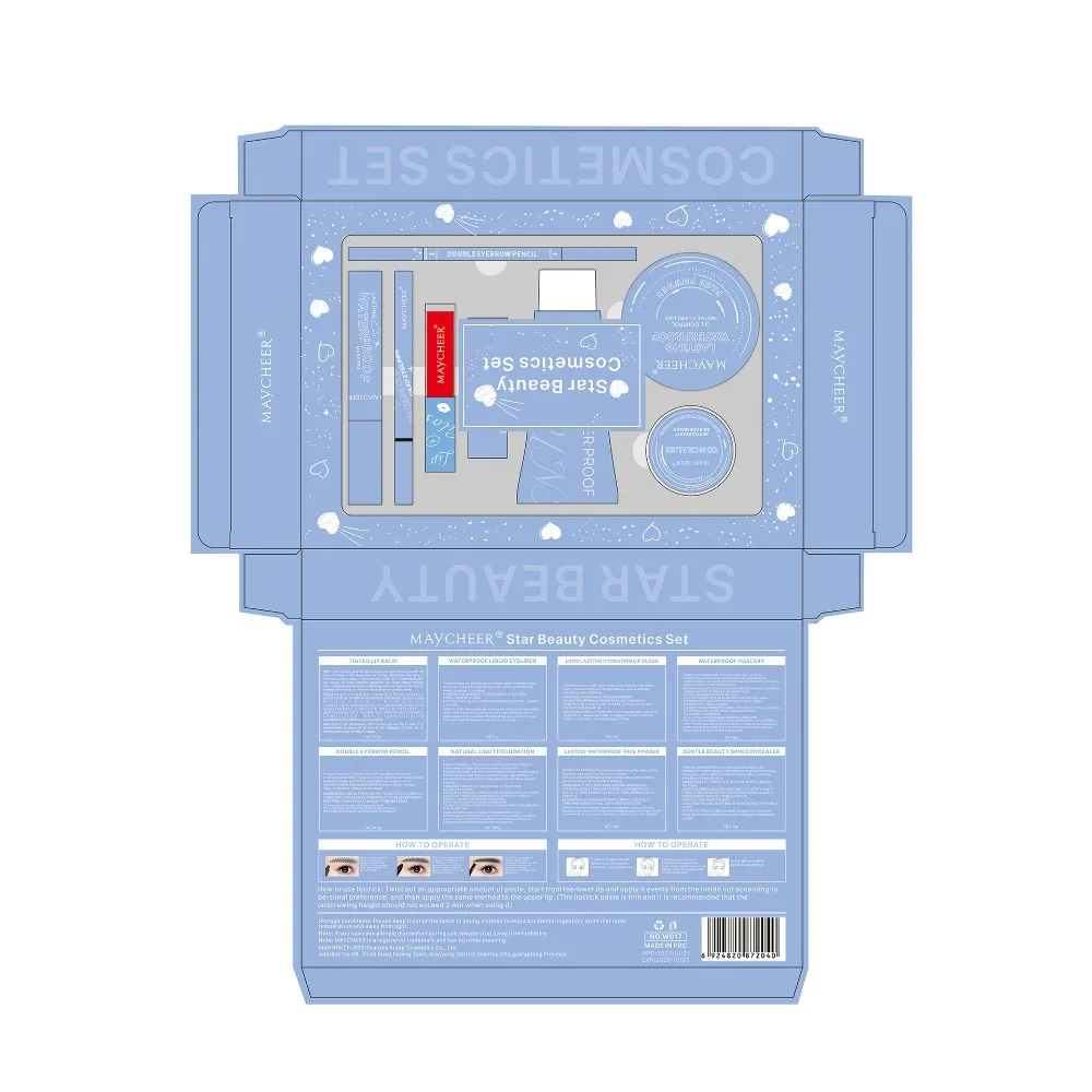 Kit per trucco professionale Fondotinta in polvere Rossetto Lucidalabbra Eyeliner Matita per sopracciglia Set di cosmetici per tutto il viso per le donne Viaggi