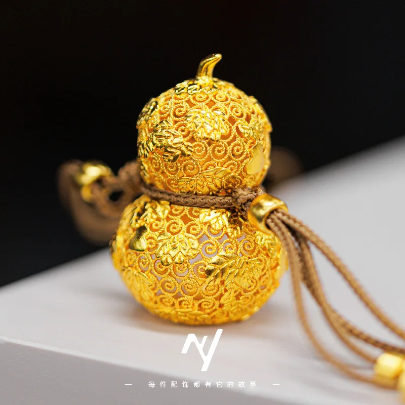 Zylax Jewelry Luxury 24K 9999 Pure Gold real gold Fu hollow silk oversized gourd pendant
