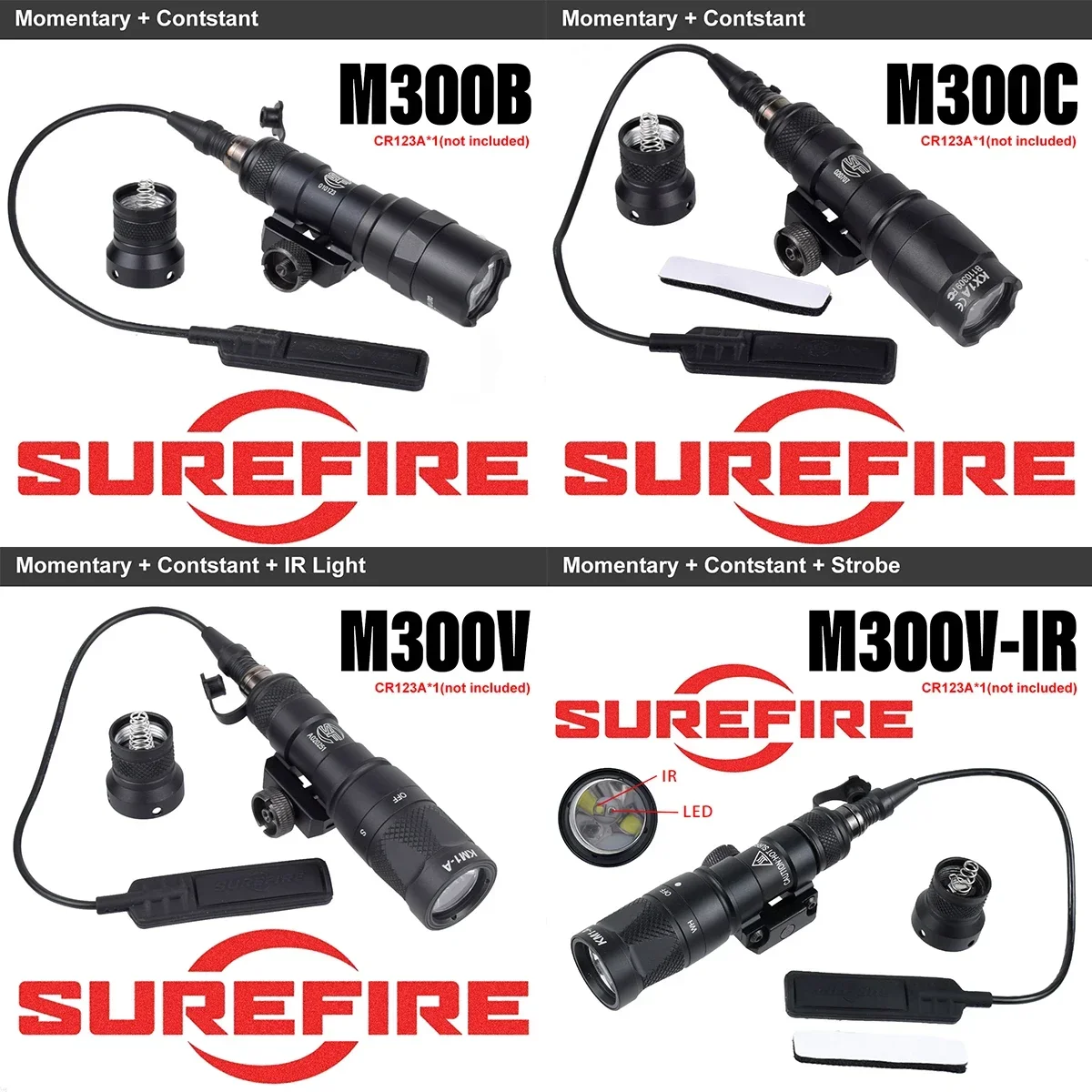 Surefire M300 Series Tactical Flashlight M300B M300C M340C M340V M323V M323V-IR LED Scout Light 20mm Rail Airsoft Hunting Torch