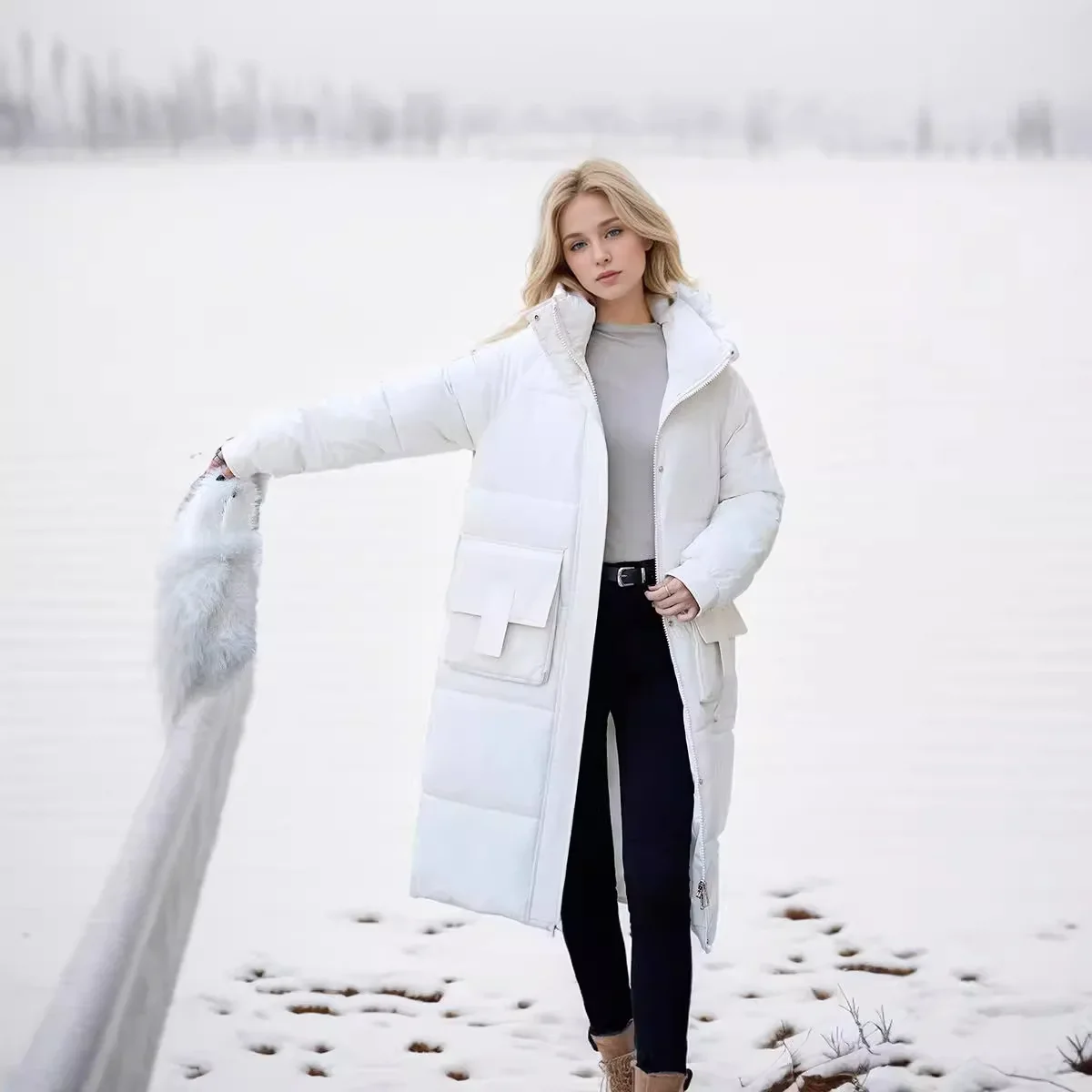 여성 겨울 재킷 파카 롱 코트 후드 파카 코트 따뜻한 스노우웨어 패딩 재킷 여성 순색 코튼 재킷