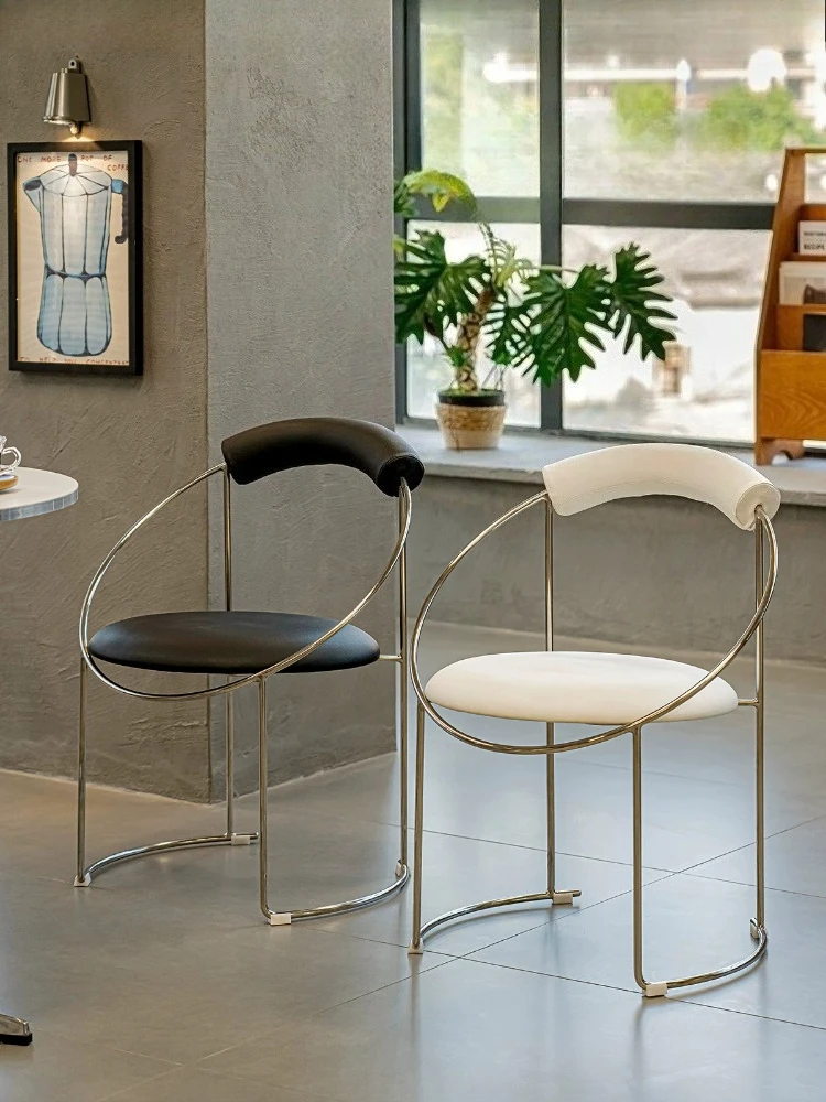 Nordic Simple Living Room Floor Chair Stainless Steel Leather Dining Chair Bedroom Vanity Chair