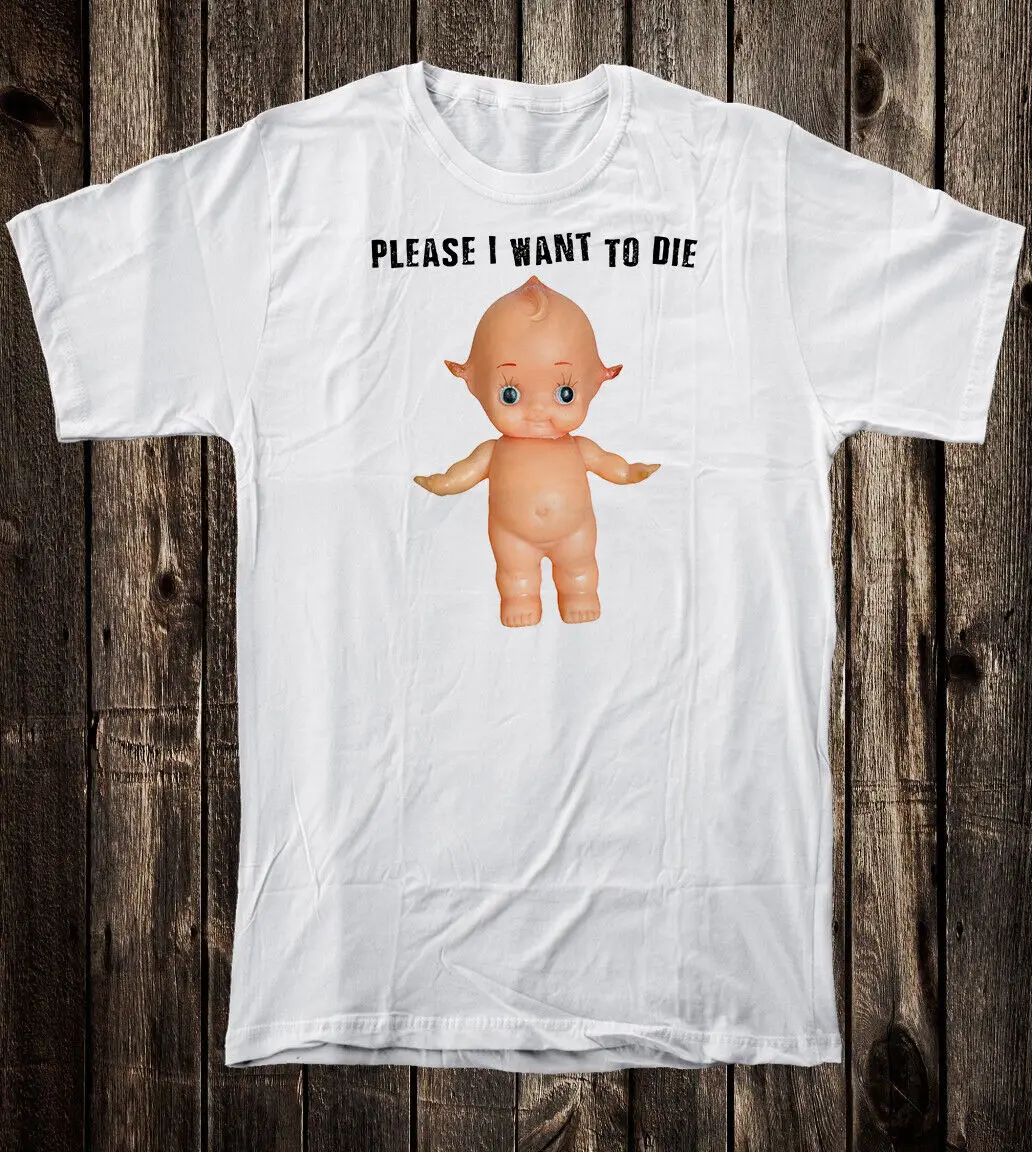 Novelty Tee T Shirt 100% Cotton Retro Punk Kewpie Doll I Want To Die