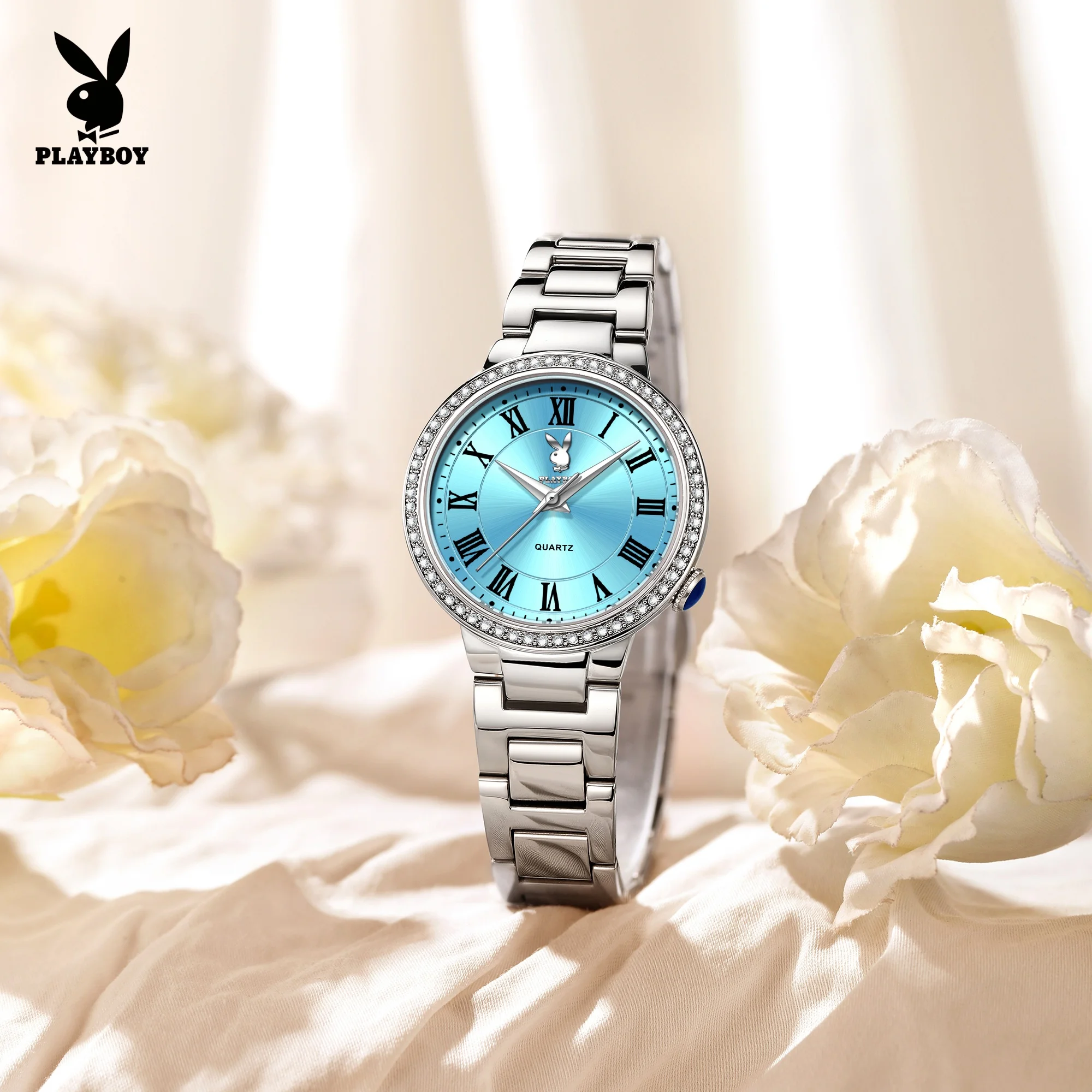 PLAYBOY 3910 Women Quartz Watch Diamond Bezel Stainless Steel Wristwatch Ladies Luxury Elegant  Fashion Dress Watch Reloj Mujer
