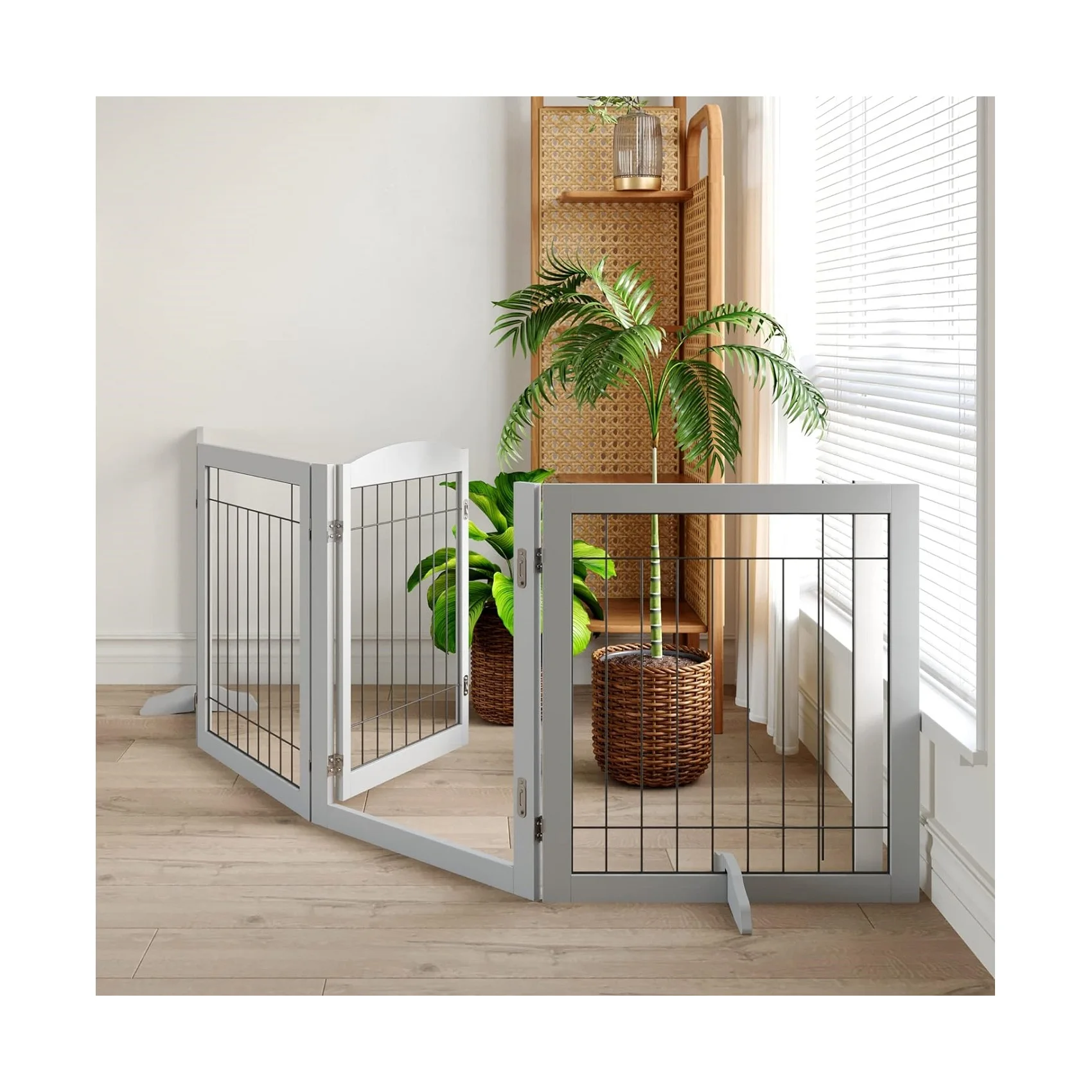 

Деревянные складные выдвижные дверные ворота для домашних животных Производители товаров для домашних животных Большой забор для собак Внутренний барьер для собак с 4-мя панелями