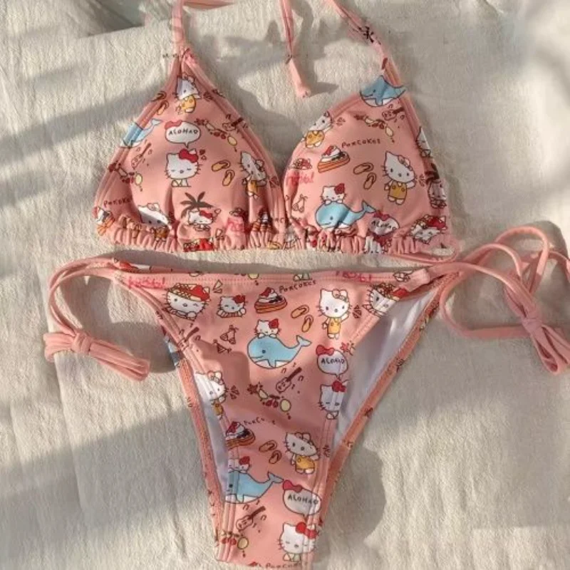 

2 шт. летний купальник Sanrio Hello Kittys Kawaii Girl, милый новый стиль, бикини для отдыха, удобные, хит продаж, высококачественные подарки с героями мультфильмов