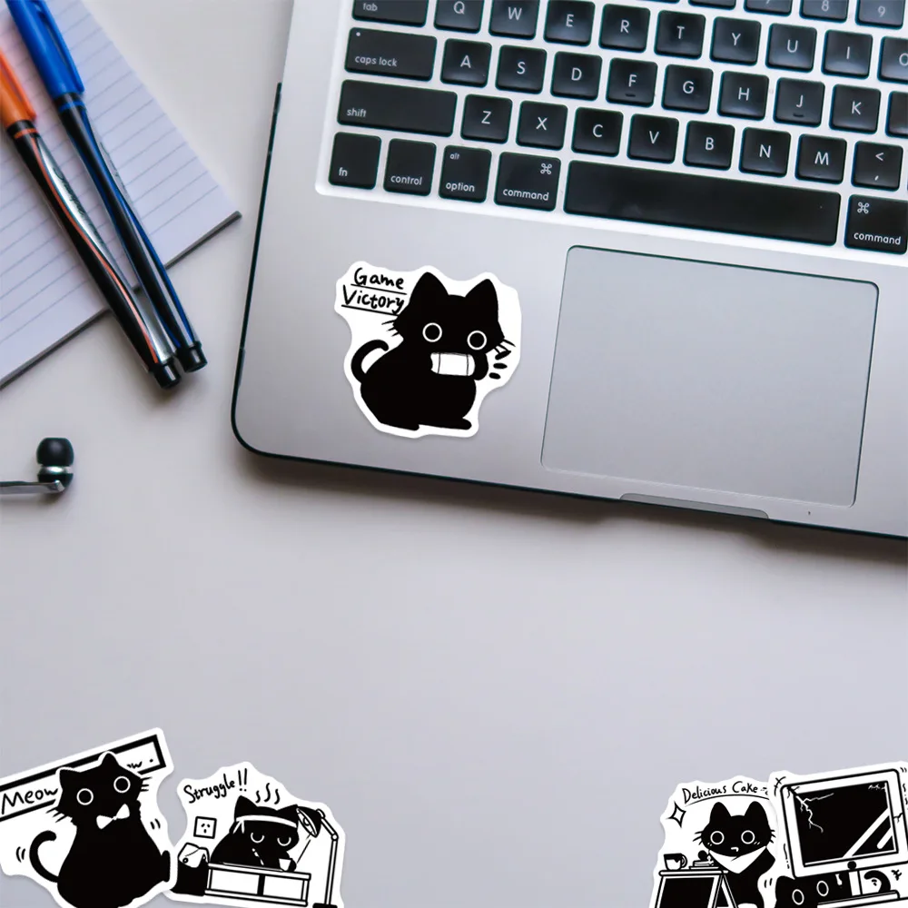 50Pcs Cute Black Cat Stickers Cartoon Kawaii Decals For Kids Laptop Water Bottle Suitcase Skateboard Scrapbook Phone Sticker