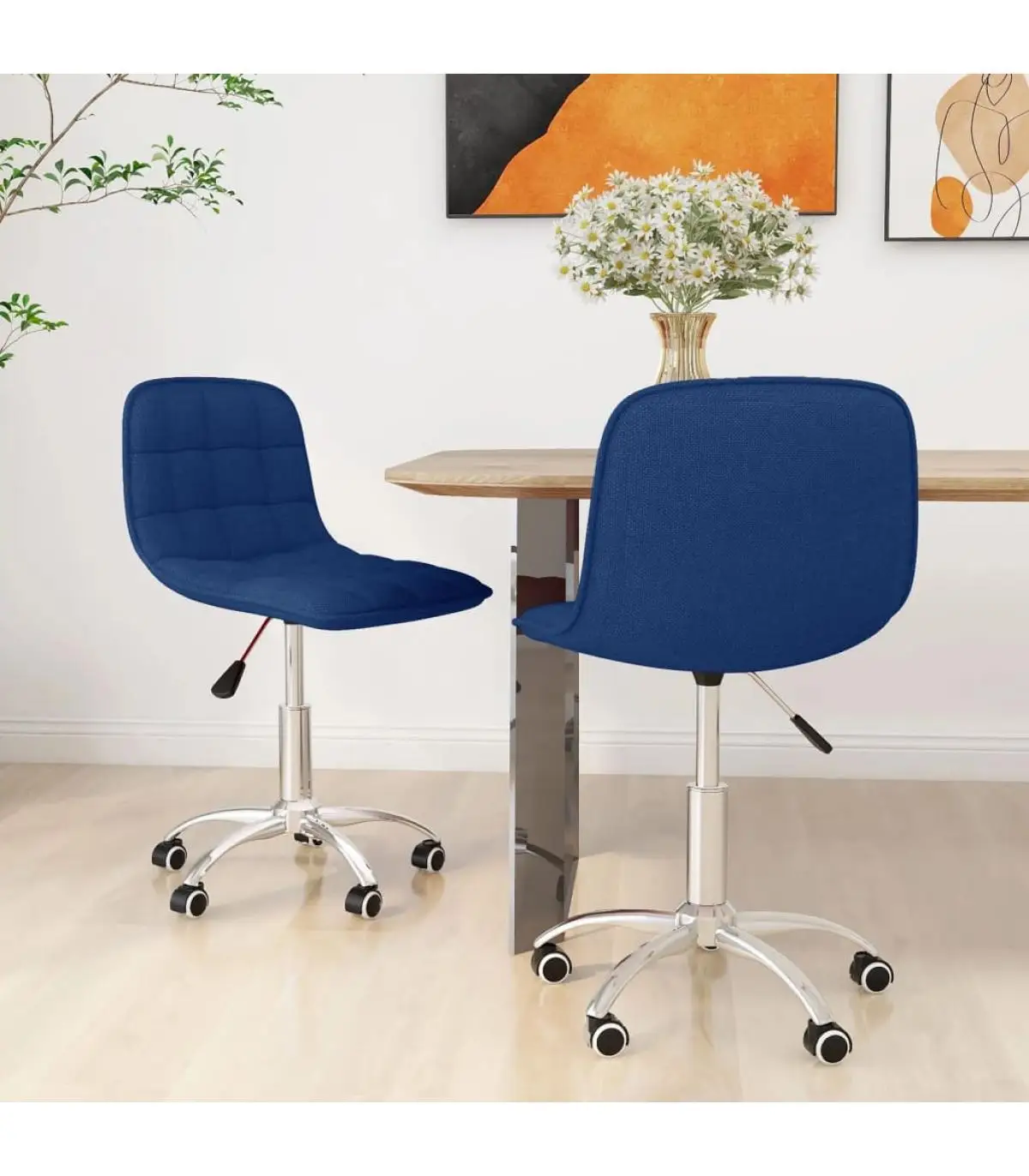 Dining chairs rotating dining chairs 2 units blue fabric