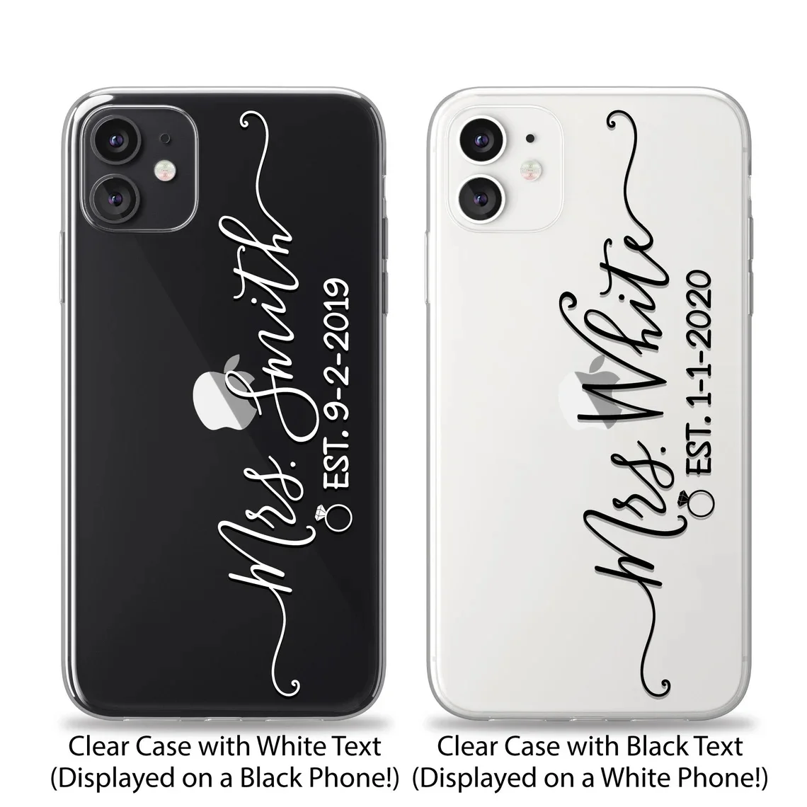 Mrs Case for iPhone 13 12 11 14 15 Pro Max mini XR XS X 8 Plus 7 SE Personalize Custom Name Wedding Date Gel Transparent Cover