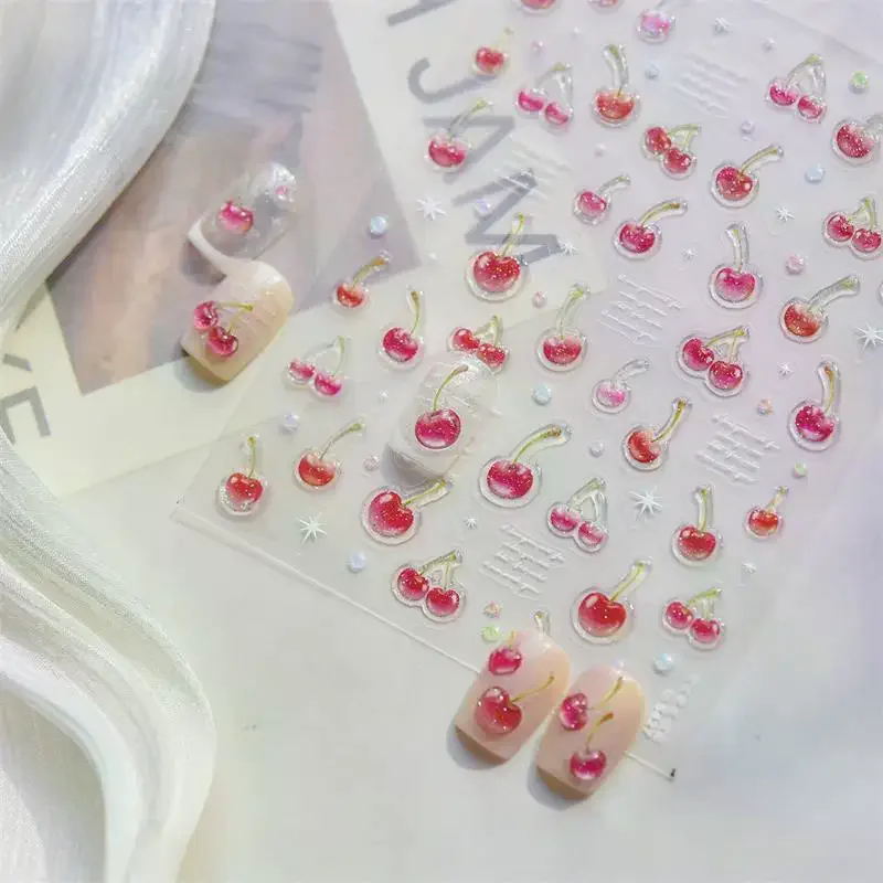 Doce geléia vermelho cereja arte do prego adesivo em relevo menina feminino auto adesivo adesivo de unhas ano novo natal manicure decalques presente