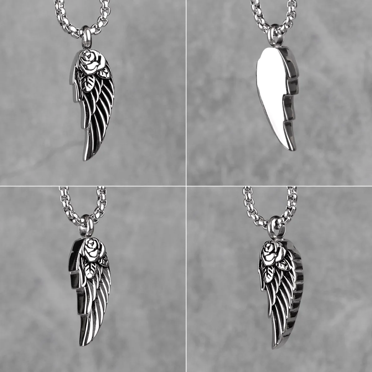 Rose Wings Animal Mens Long Necklaces Pendants Chain Punk Hip Hop for Boy Male Stainless Steel Jewelry Creativity Gift Wholesale
