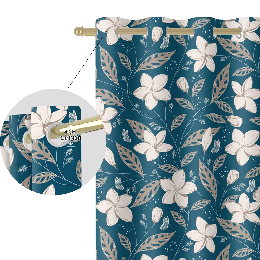 2 Panels Boho Butterfly Flower Print Blackout Curtains, Teal Blue Floral Grommet Drapes for Bedroom Living Room Window Decor