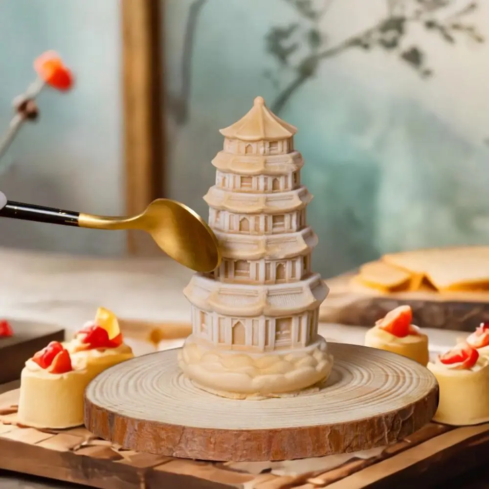 Simulation de moule en silicone de tour de Longhua de style chinois, moule de gâteau de mousse 3D, moule de MSI de pudding doux de ménage pour le dessert de crème glacée
