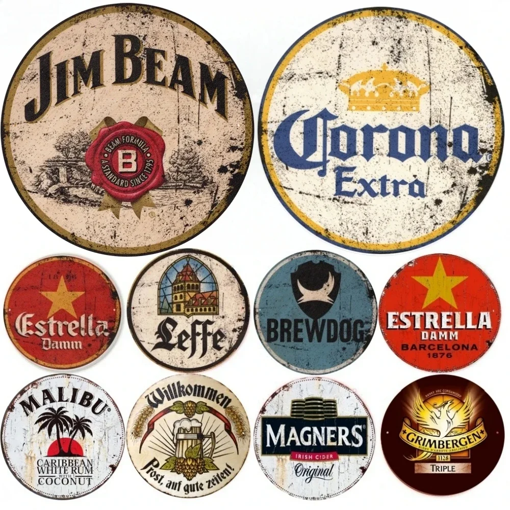 Vintage Beer Brand Round Metal Tin Signs Posters Retro Wall Art Hanging Plates For Pub Bar Club Man Cave Home Decoration