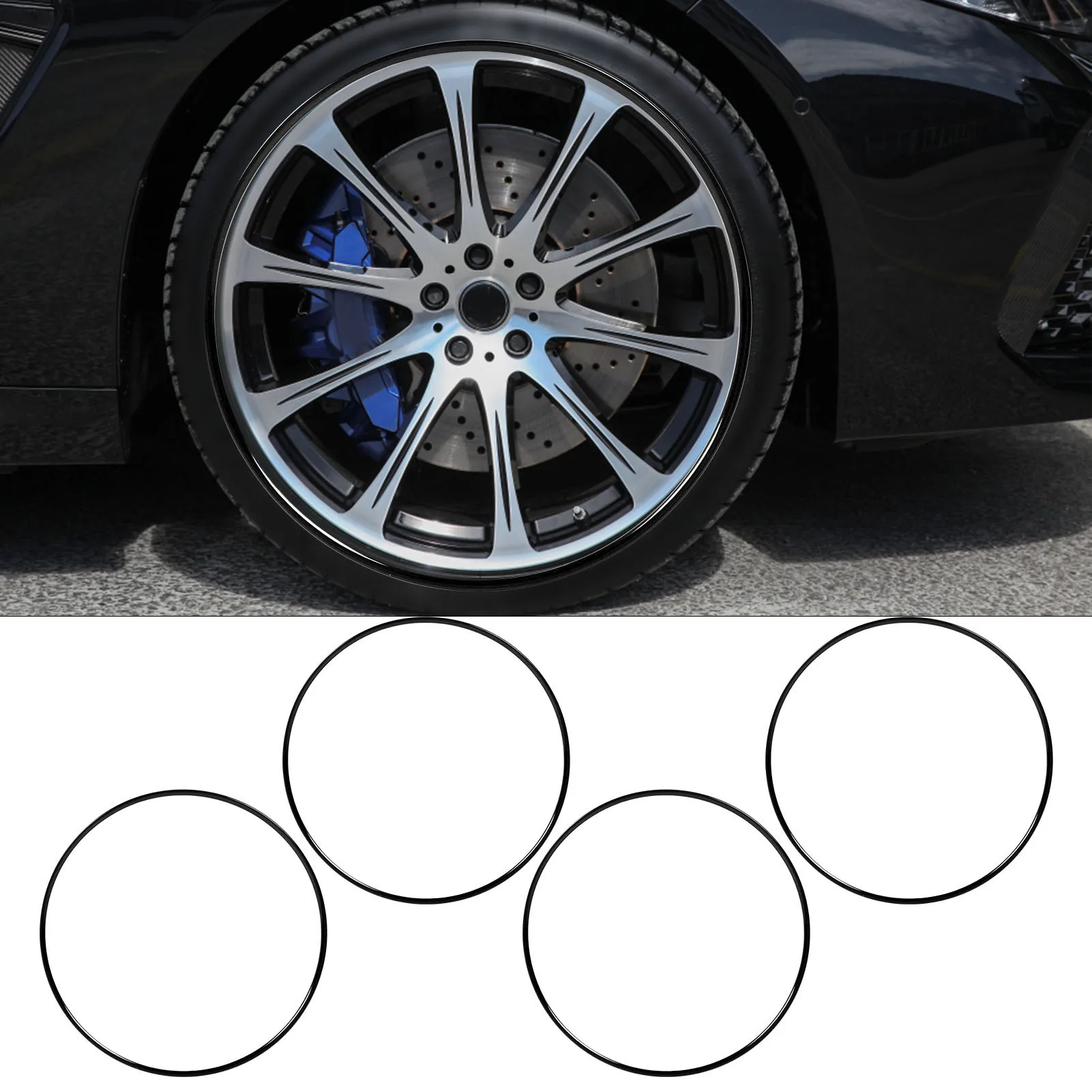 4pcs 18 Inch Wheel Rim Protector Scratch Proof Self Adhesive Sleek Appearance Black Wheel Rim Ring for Cars