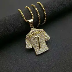 Stainless Steel Titanium Football T Shirt Pendant Ronald Number 7 Hip Hop Collar Chain Necklace for Men Women Fans Jewel
