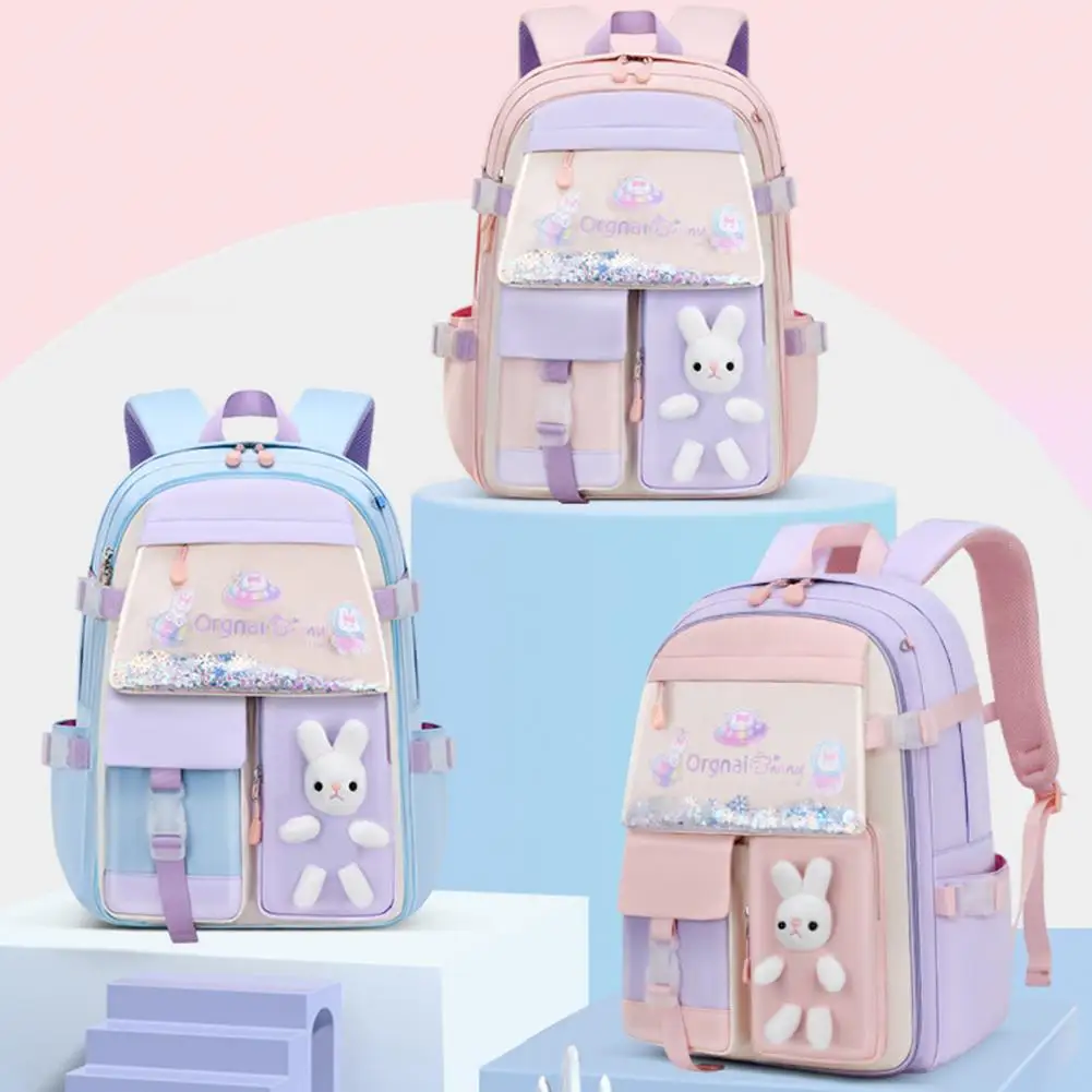 Popular Students Backpack Cartoon Rabbit Book Storage Cute Portable Smooth Zipper Bookbag School Bag