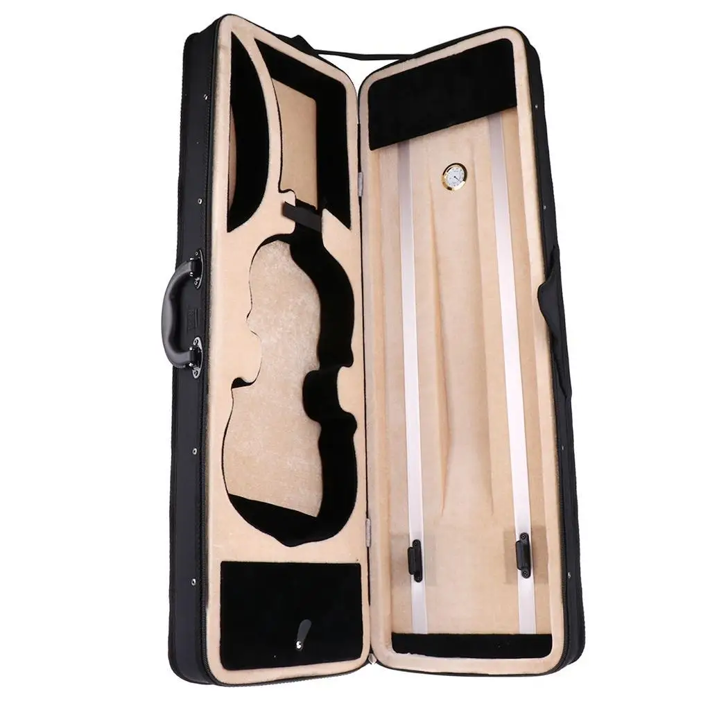 4/4 Violin Enhanced Foam Carrying Case Bag Box Built-in Hygrometer Black