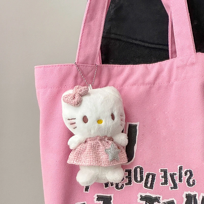 Cartoon Sanrio Hello Kitty Plush Doll Keychain Pendant Kt Cat Stuffed Plushies Key Ring Bag Accessories Girls Gift Kids Toys