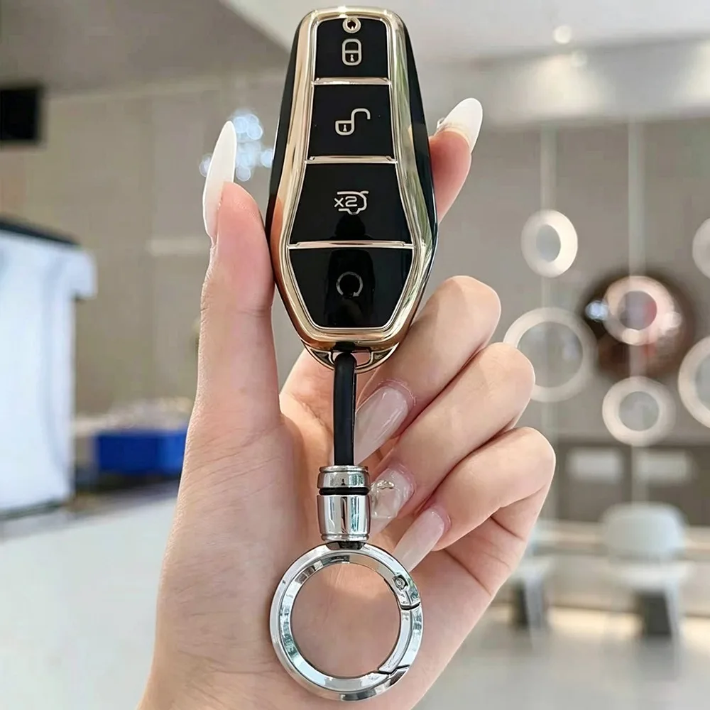 4 Buttons TPU Car Key Case Cover for BYD Atto 3 Han EV Dolphin Remote Holder Fob Keychain Auto Shell Bag Accessories
