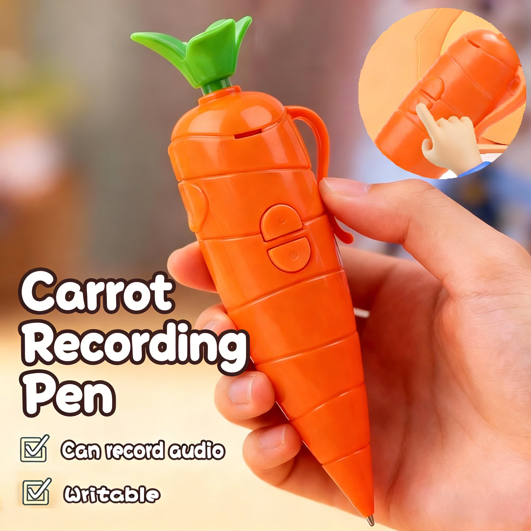 Grabadora de voz de zanahoria, juguete de sonido electrónico 2 en 1, novedad, grabadora de sonido multifuncional, puede escribir Graffiti, bolígrafo