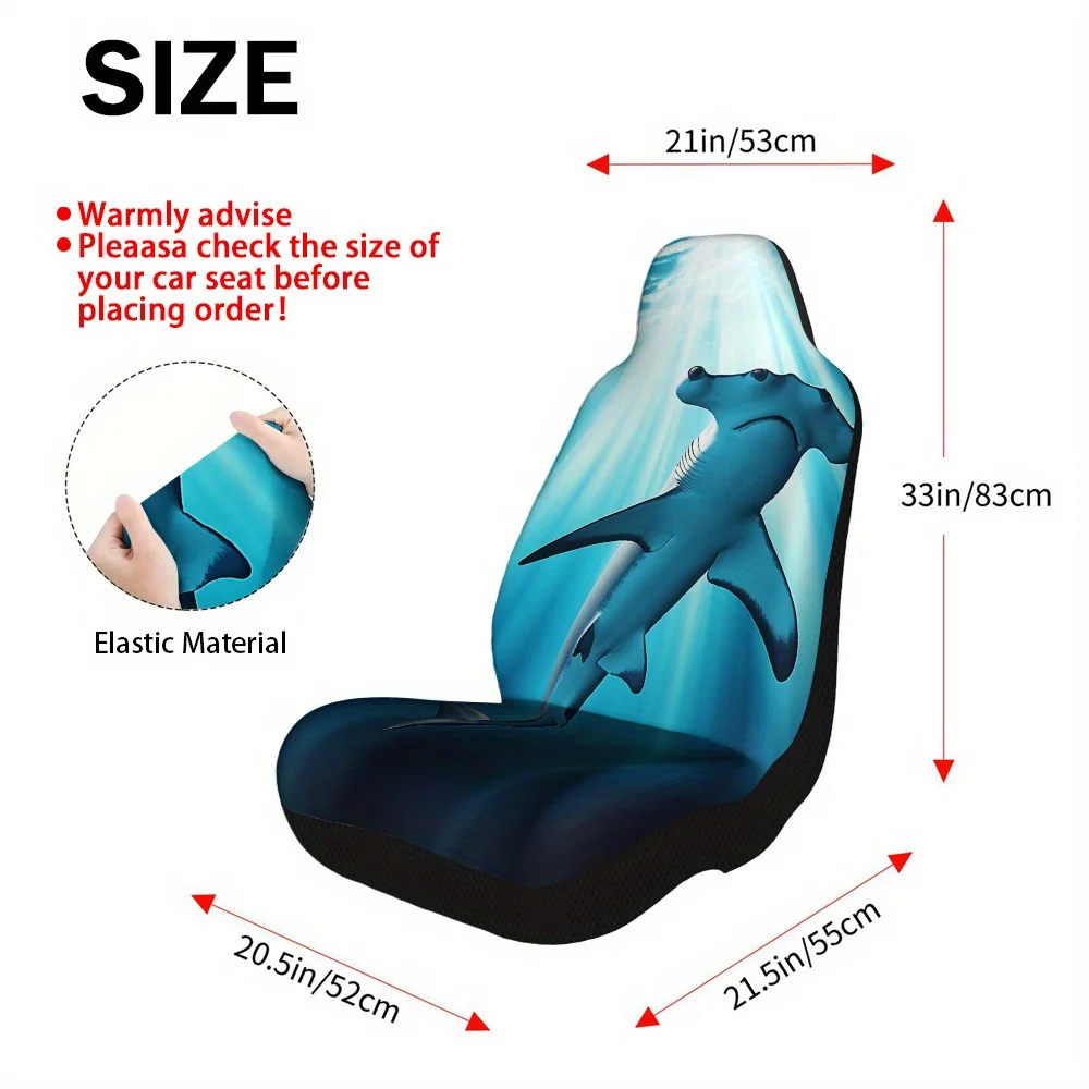 2pcs Hammerhead Shark Swim Theme Car Seat Cover Set – Fit, High-Quality Durable Full Set For Front Seats, Stylish Design For Me