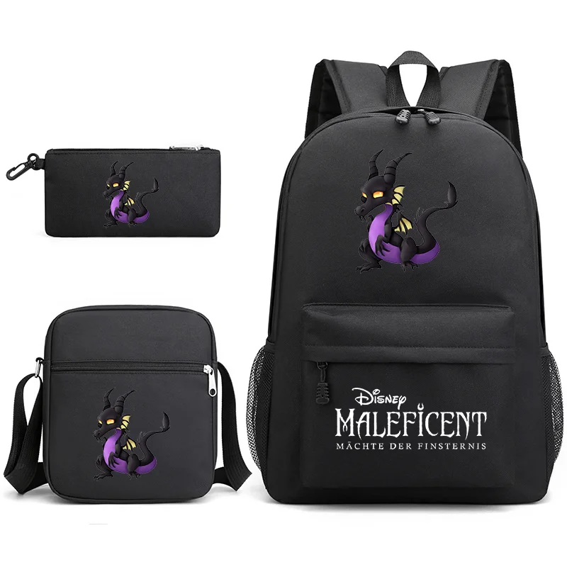 3 sztuki Maleficent Bookbag plecak dla dzieci studenckich chłopców dziewczęce torby szkolne torba na ramię zestaw plecaki na co dzień mochili