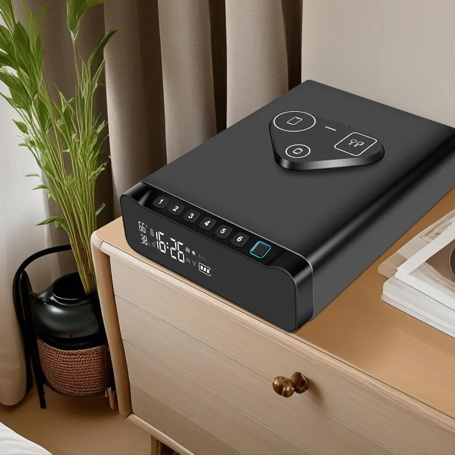 Fingerprint Biometric Gun Safe Clock Handgun Safe with 3-in-1 Watch and Phone Wireless Charging Drawer Lock for Hand guns Cash view 5