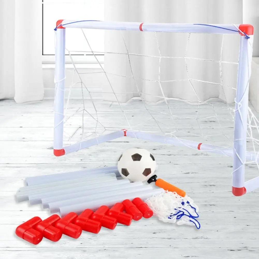 Mini pallone da calcio pieghevole in plastica, set di reti per porta rimovibili ad alta resistenza, 2 dimensioni, giocattoli per interni ed esterni per bambini