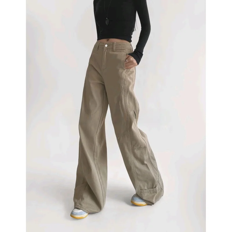 Nuevos pantalones vaqueros de pierna ancha de cintura alta para mujer de invierno hasta el suelo corte recto ropa de trabajo holgada pantalones casuales Vintage Sle