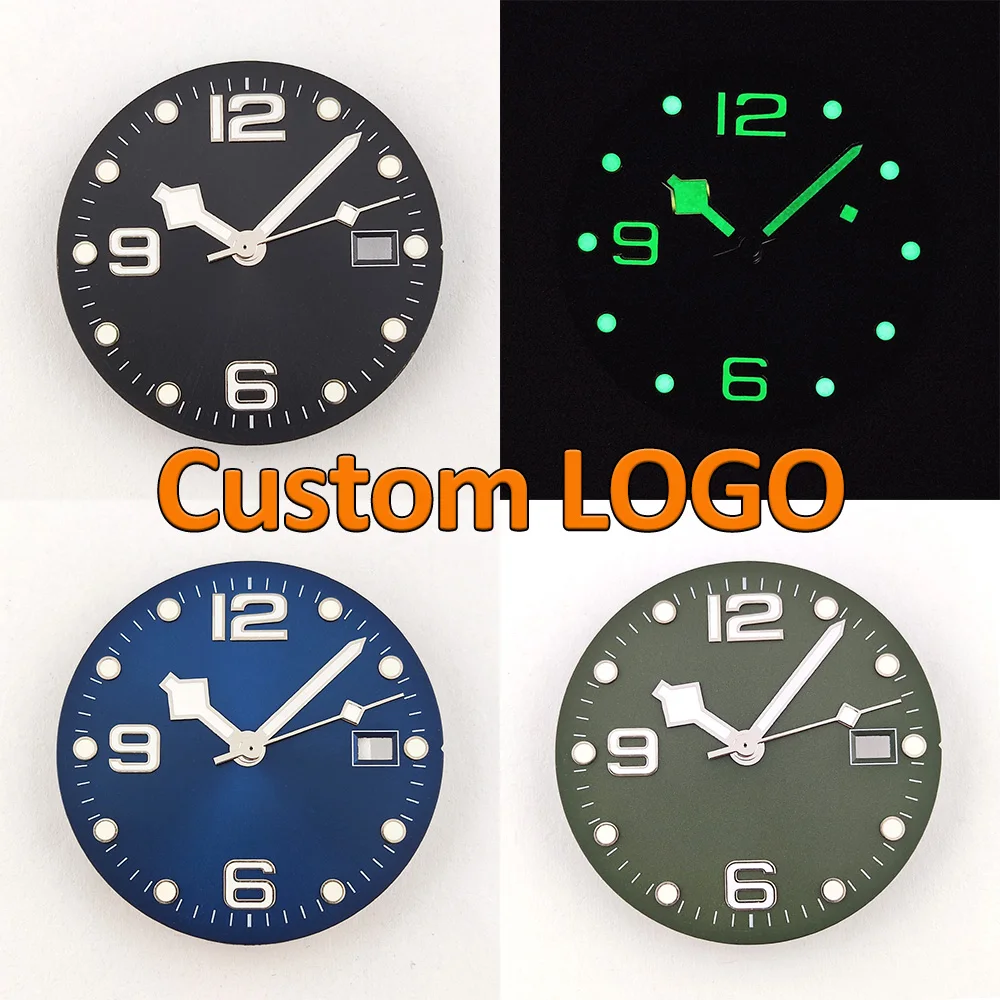 32.5mm Dial NH35 Dial High Quality Black Sterile Dial Luminous NH36 Dial With Hands Custom Logo Watch Parts Fit NH35/36 Movement