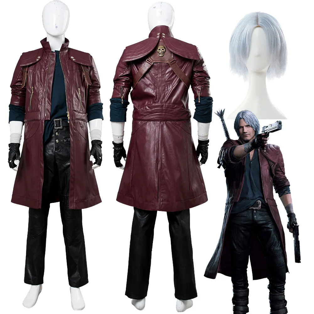 DMC 5 Dante Cosplay Costume Wig Heat Resistant Synthetic Hair Men Coat Jacket Pants Halloween Carnival  Party Props Clothes