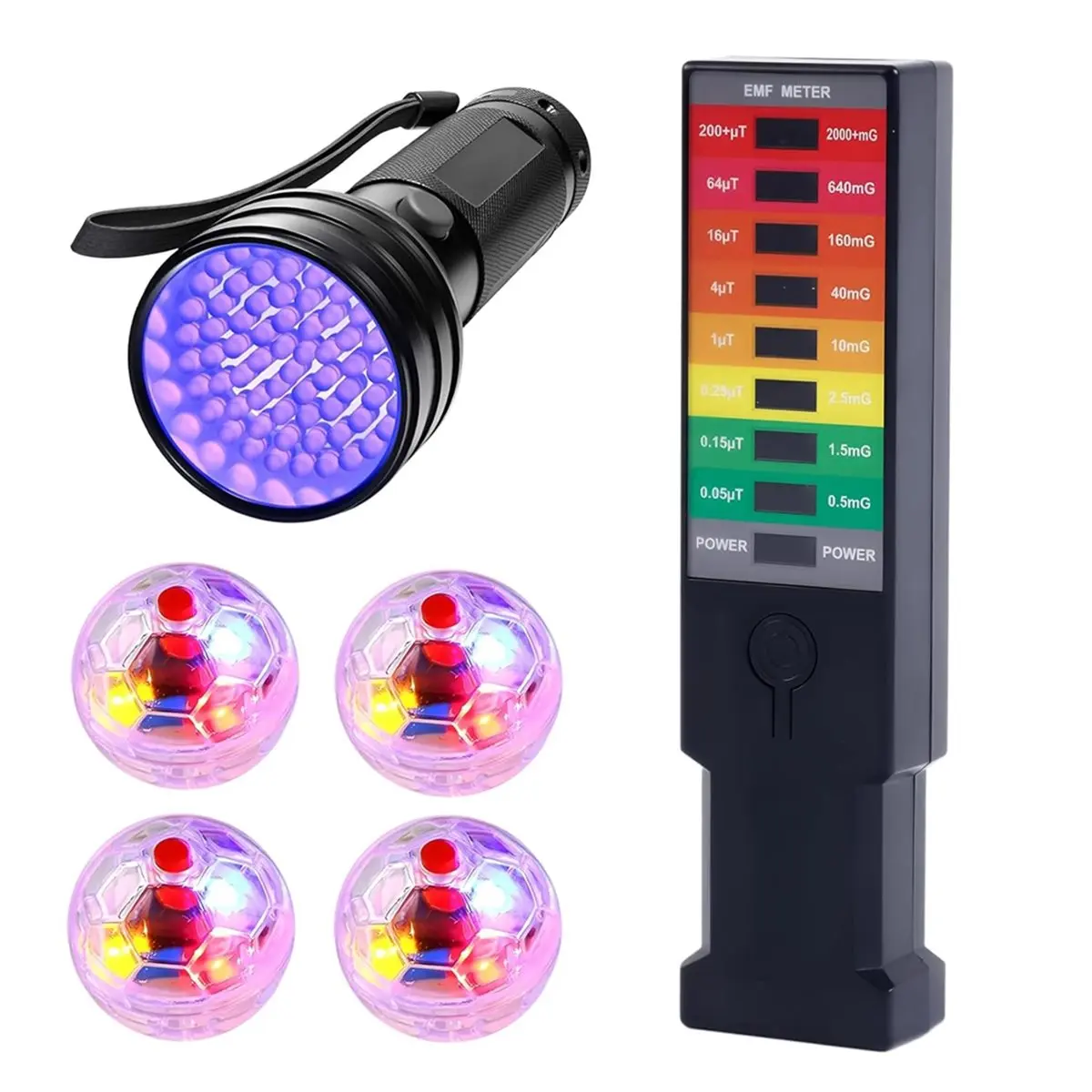 Budget-Friendly-Equipment Kit - 6 Pcs Set with Emf Meter, UV Flashlight, LED Light Up Pet Cat Ball - for Home and Inspections