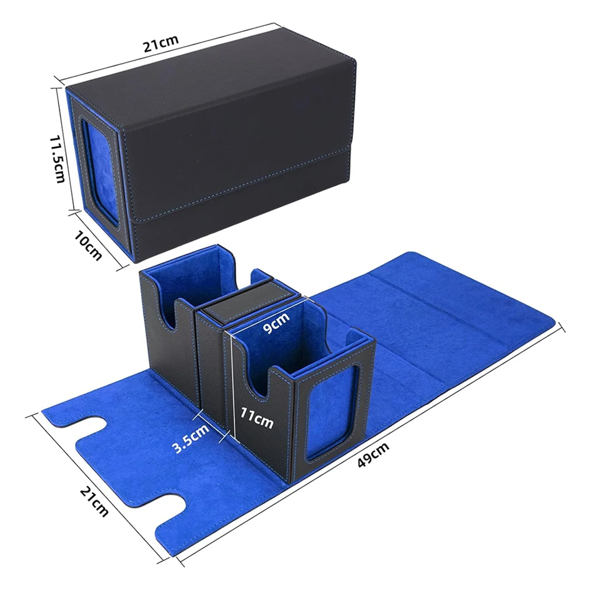 صندوق تخزين بطاقات AT42 لأكثر من 200 بطاقة، حافظة بطاقات 3 في 1، منظم بطاقات مع 4 فواصل باللون الأزرق